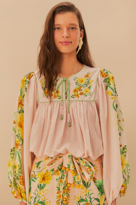 Botanical Beauty Pink Long Sleeve Blouse